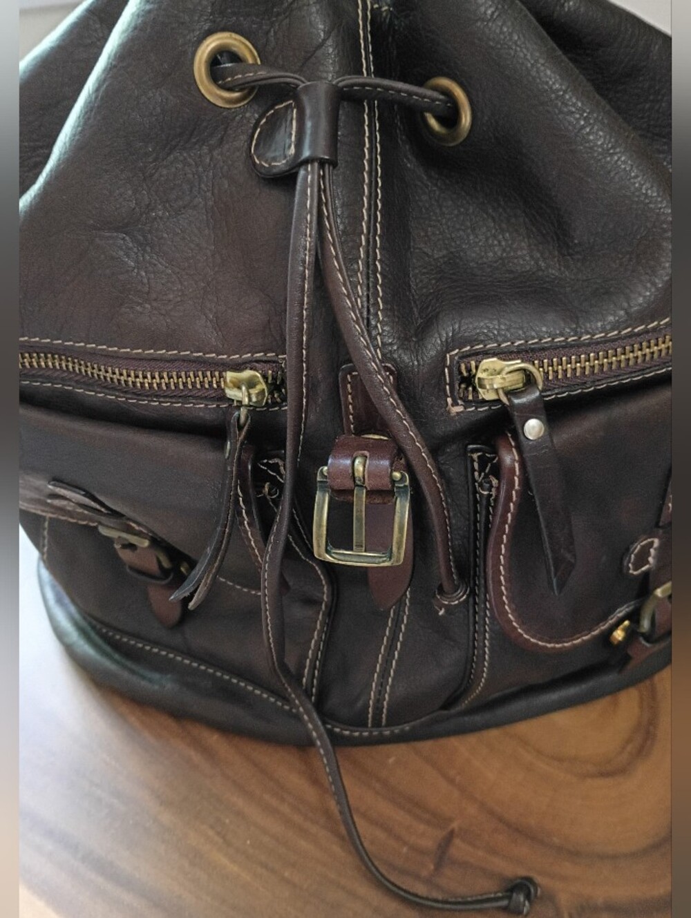 Sundance Living Catalog Italian Leather Tinley Backpack Zipper Buckle Brown - Picture 7 of 13